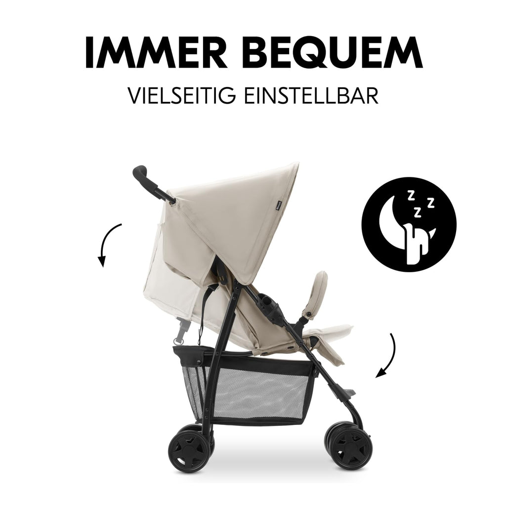 Hauck Buggy Sport – Leichter Reisebuggy Beige, Liegefunktion, Zusammenklappbar, Großer Einkaufskorb bis 3 kg