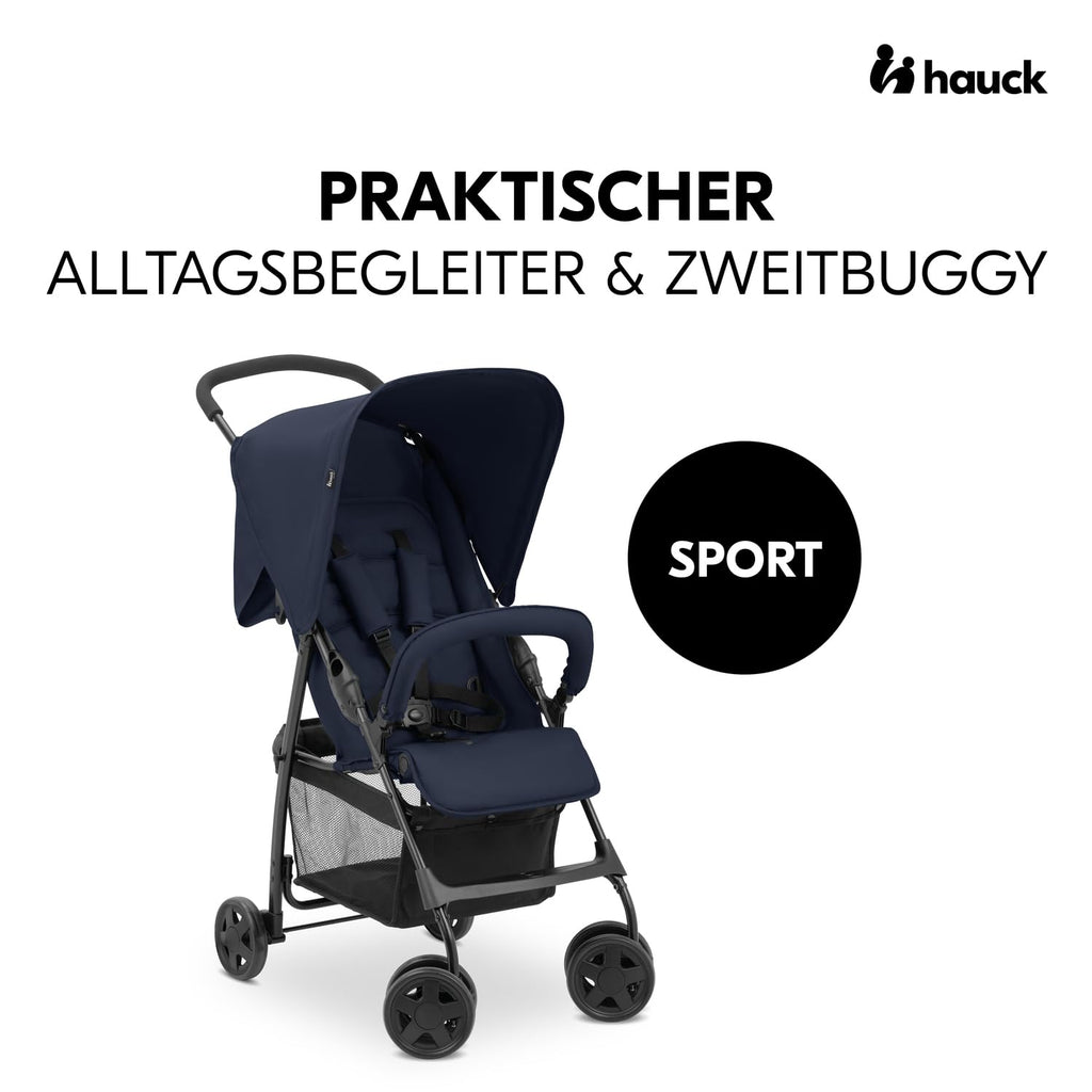 Hauck Buggy Sport – Dunkelblau Baby-Kinderwagen 5,9 kg, Liegefunktion, Zusammenklappbar, Einkaufskorb bis 3 kg, 0–15 kg