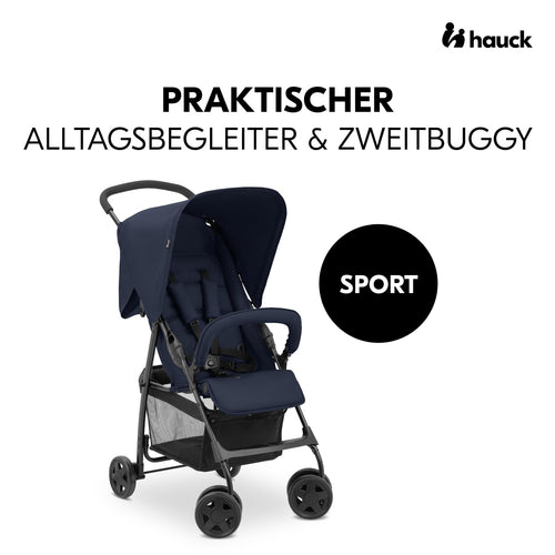 Hauck Buggy Sport – Dunkelblau Baby-Kinderwagen 5,9 kg, Liegefunktion, Zusammenklappbar, Einkaufskorb bis 3 kg, 0–15 kg