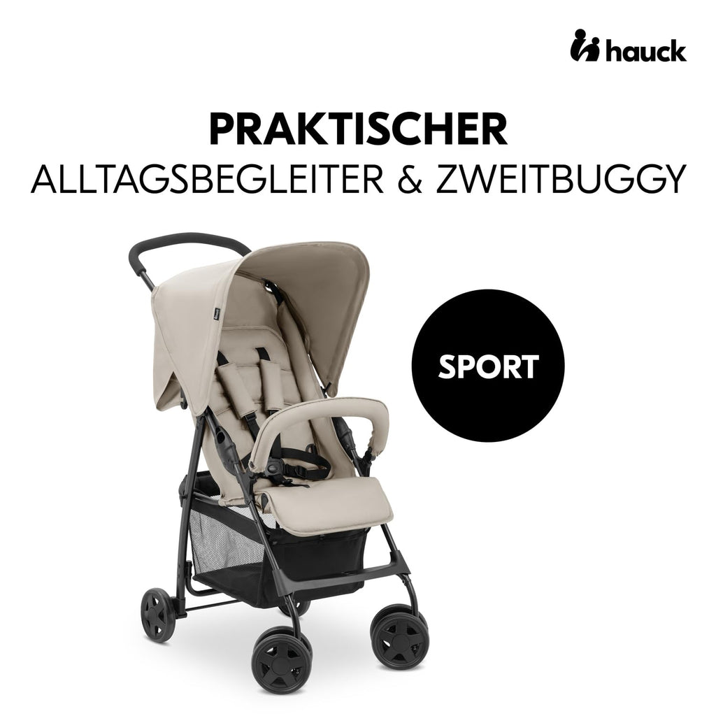 Hauck Buggy Sport – Leichter Reisebuggy Beige, Liegefunktion, Zusammenklappbar, Großer Einkaufskorb bis 3 kg