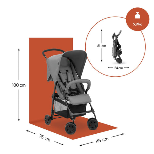 Hauck Buggy Sport – Grau Baby-Kinderwagen 5,9 kg, Liegefunktion, Zusammenklappbar, Einkaufskorb bis 3 kg, 0–15 kg