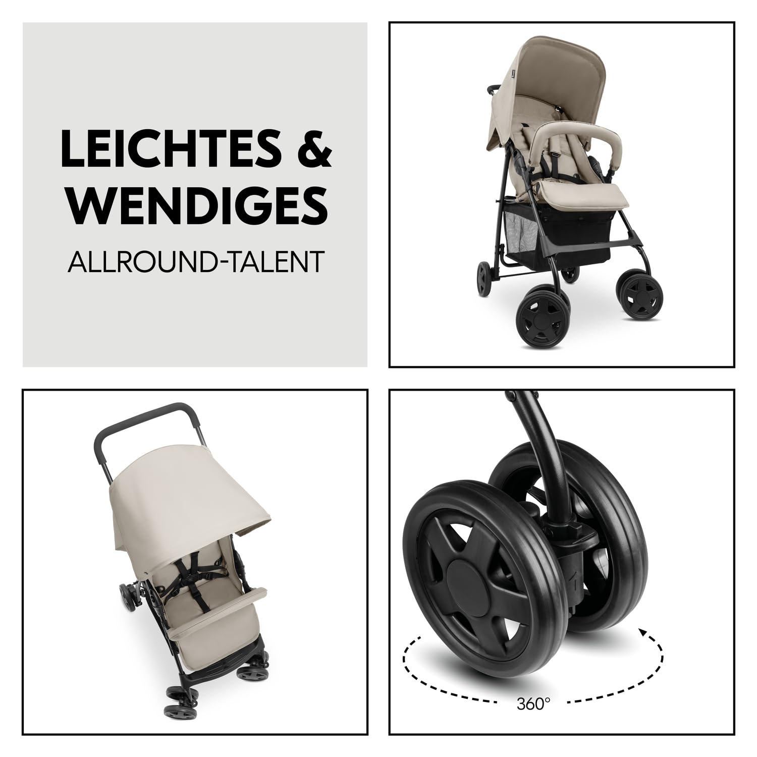 Hauck Buggy Sport – Leichter Reisebuggy Beige, Liegefunktion, Zusammenklappbar, Großer Einkaufskorb bis 3 kg