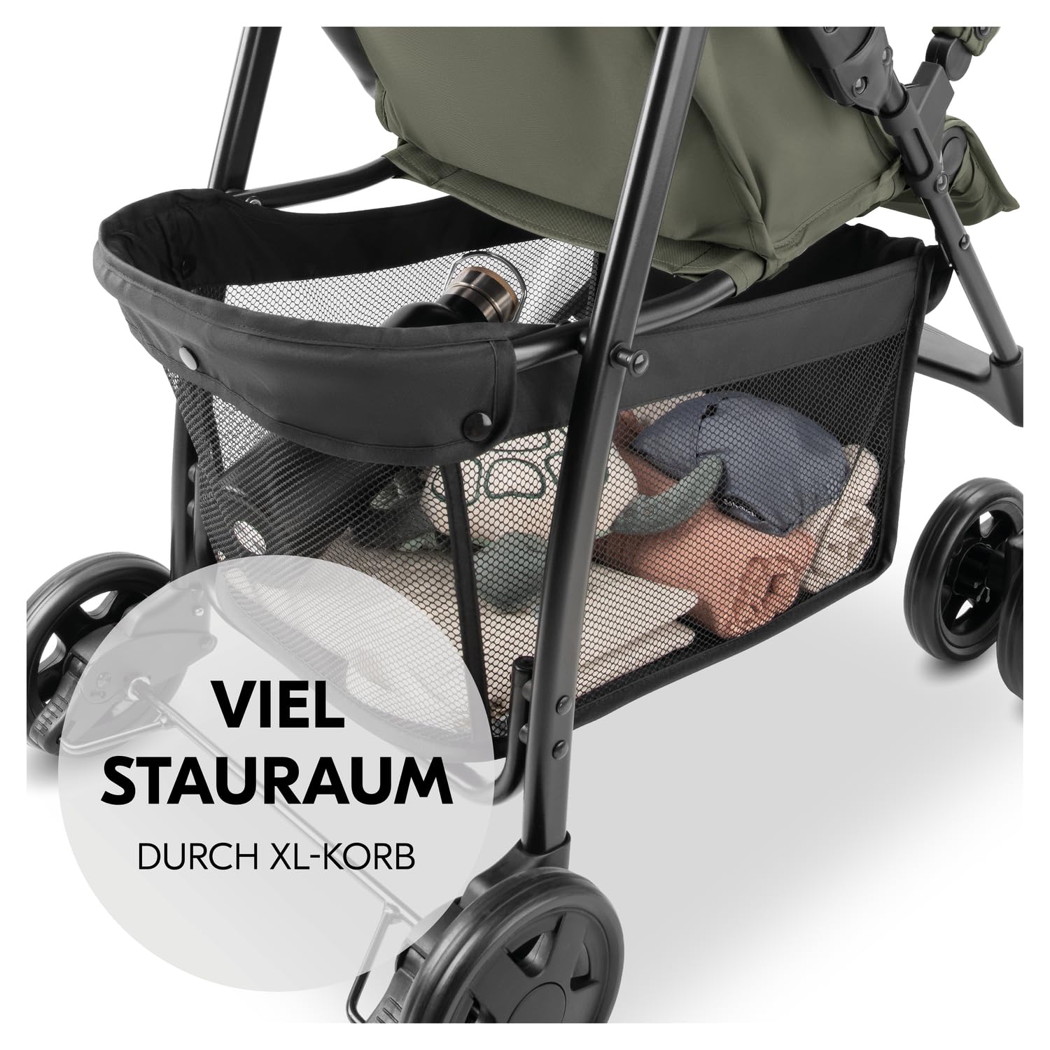 Hauck Buggy Sport – Olive Baby-Kinderwagen 5,9 kg, Liegefunktion, Zusammenklappbar, Einkaufskorb bis 3 kg, 0–15 kg